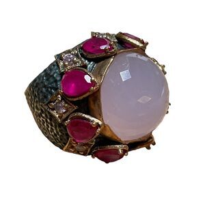 Bora 925 Handmade Sterling Silver Ring Sz 6.75 Missing Small Pink Stone 33 Grams